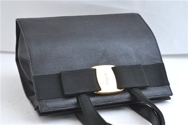 Authentic Salvatore Ferragamo Vara Ribbon Leather 2Way Hand Bag Black SF 0186F