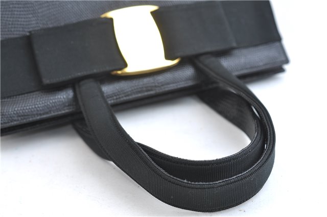 Authentic Salvatore Ferragamo Vara Ribbon Leather 2Way Hand Bag Black SF 0186F