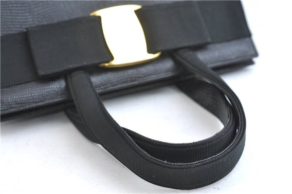 Authentic Salvatore Ferragamo Vara Ribbon Leather 2Way Hand Bag Black SF 0186F