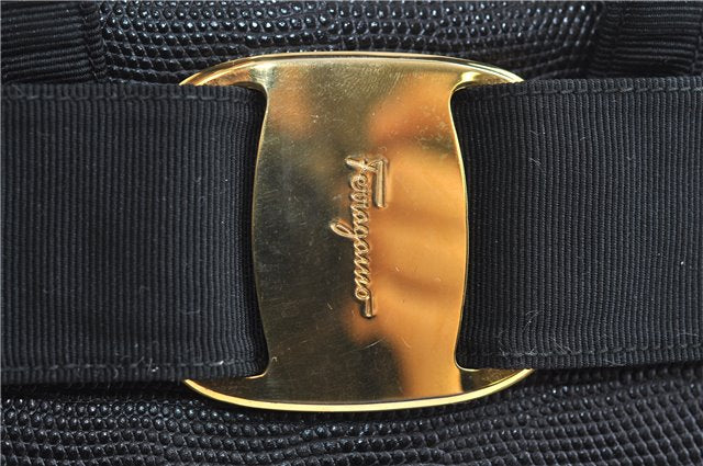 Authentic Salvatore Ferragamo Vara Ribbon Leather 2Way Hand Bag Black SF 0186F