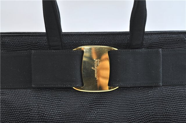 Authentic Salvatore Ferragamo Vara Ribbon Leather 2Way Hand Bag Black SF 0186F