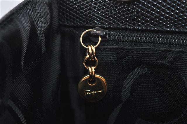 Authentic Salvatore Ferragamo Vara Ribbon Leather 2Way Hand Bag Black SF 0186F