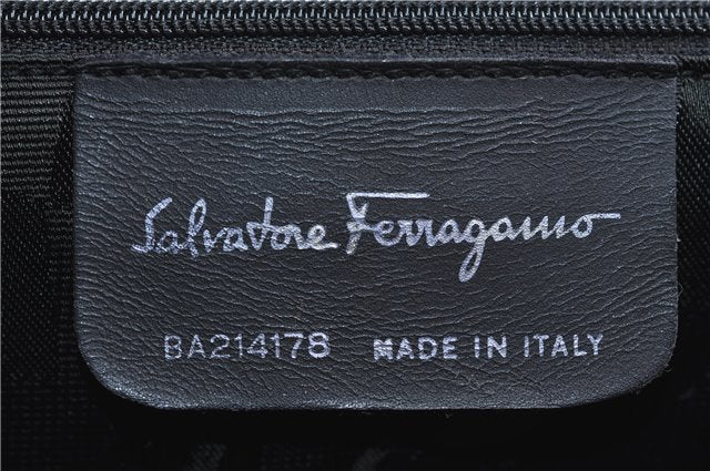 Authentic Salvatore Ferragamo Vara Ribbon Leather 2Way Hand Bag Black SF 0186F