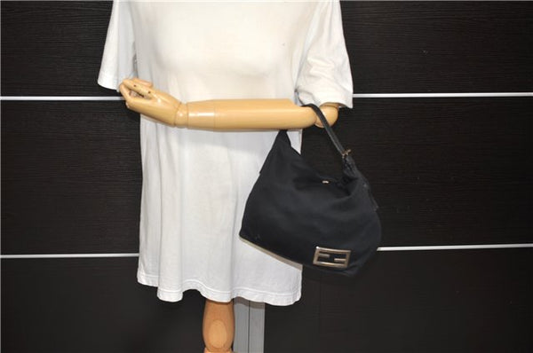 Authentic FENDI Jersey Leather Shoulder Hand Bag Purse Black 0189D