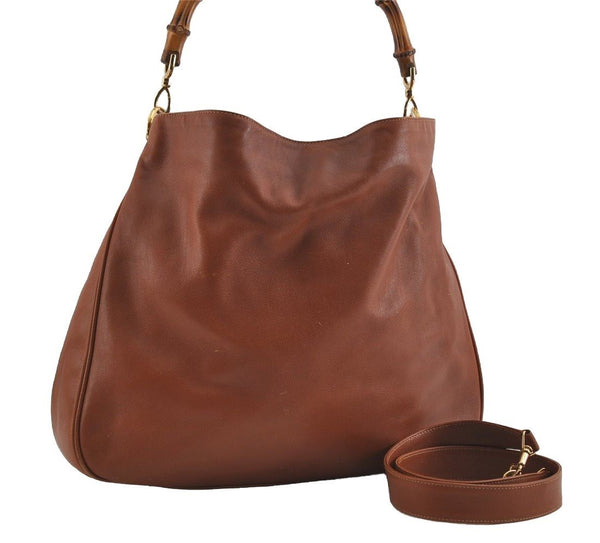 Authentic GUCCI Vintage Bamboo 2Way Shoulder Hand Bag Leather Brown Junk 0194I