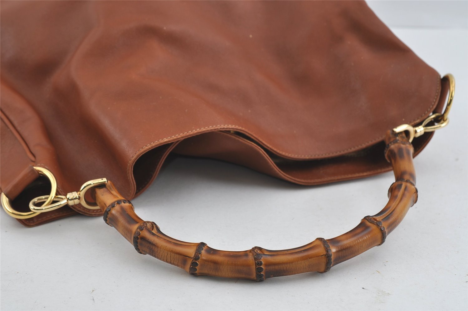 Authentic GUCCI Vintage Bamboo 2Way Shoulder Hand Bag Leather Brown Junk 0194I