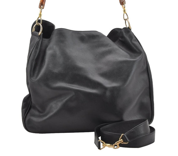 Authentic GUCCI Vintage Bamboo 2Way Shoulder Tote Bag Leather Black Junk 0198I