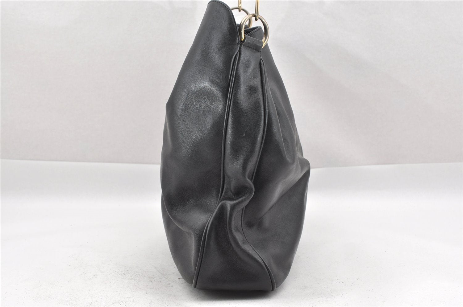 Authentic GUCCI Vintage Bamboo 2Way Shoulder Tote Bag Leather Black Junk 0198I