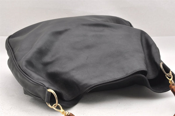 Authentic GUCCI Vintage Bamboo 2Way Shoulder Tote Bag Leather Black Junk 0198I