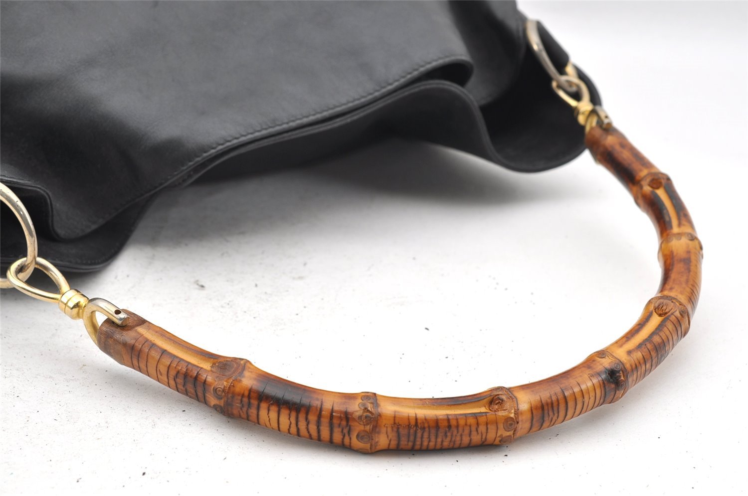 Authentic GUCCI Vintage Bamboo 2Way Shoulder Tote Bag Leather Black Junk 0198I