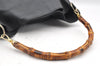 Authentic GUCCI Vintage Bamboo 2Way Shoulder Tote Bag Leather Black Junk 0198I