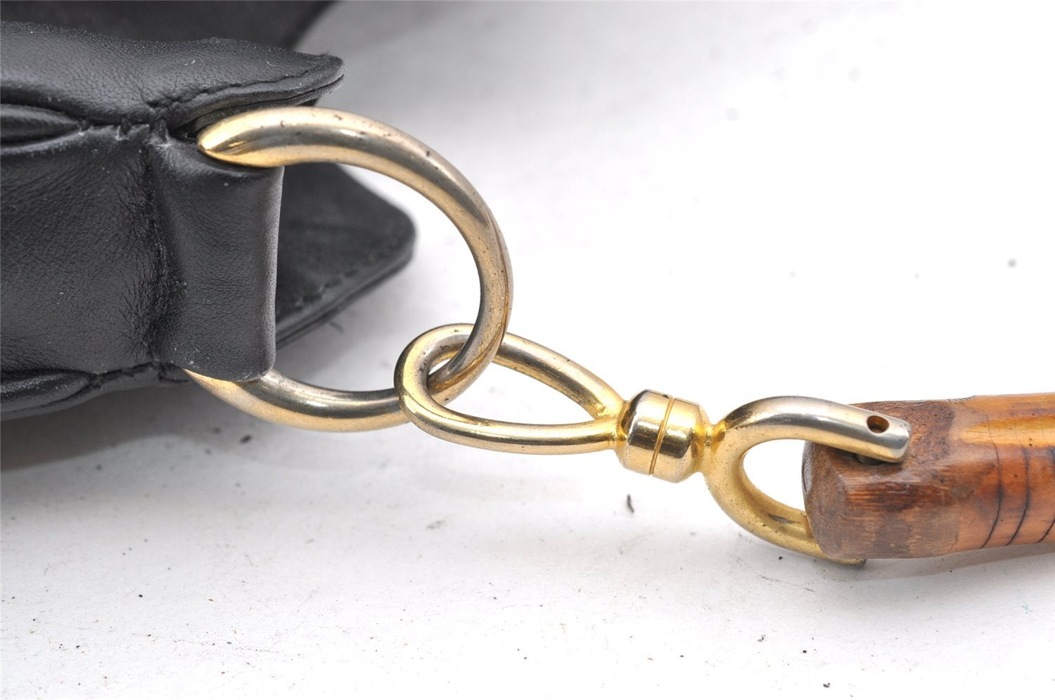 Authentic GUCCI Vintage Bamboo 2Way Shoulder Tote Bag Leather Black Junk 0198I