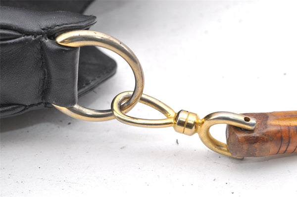 Authentic GUCCI Vintage Bamboo 2Way Shoulder Tote Bag Leather Black Junk 0198I