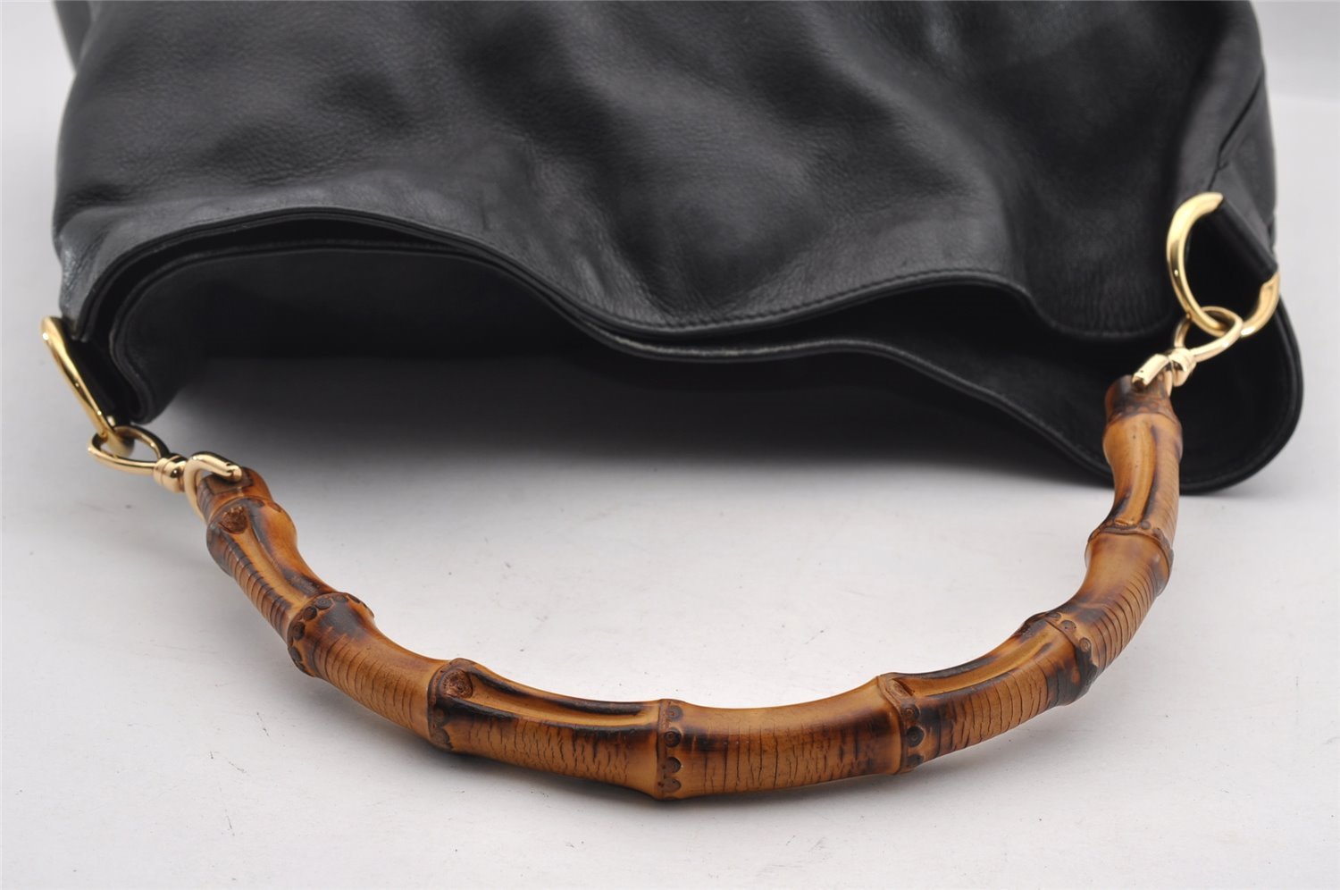 Authentic GUCCI Bamboo Shoulder Tote Bag Leather 0011577 Black Junk 0200I