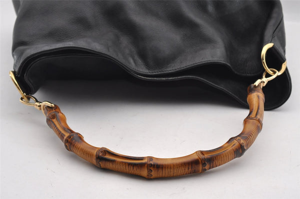 Authentic GUCCI Bamboo Shoulder Tote Bag Leather 0011577 Black Junk 0200I