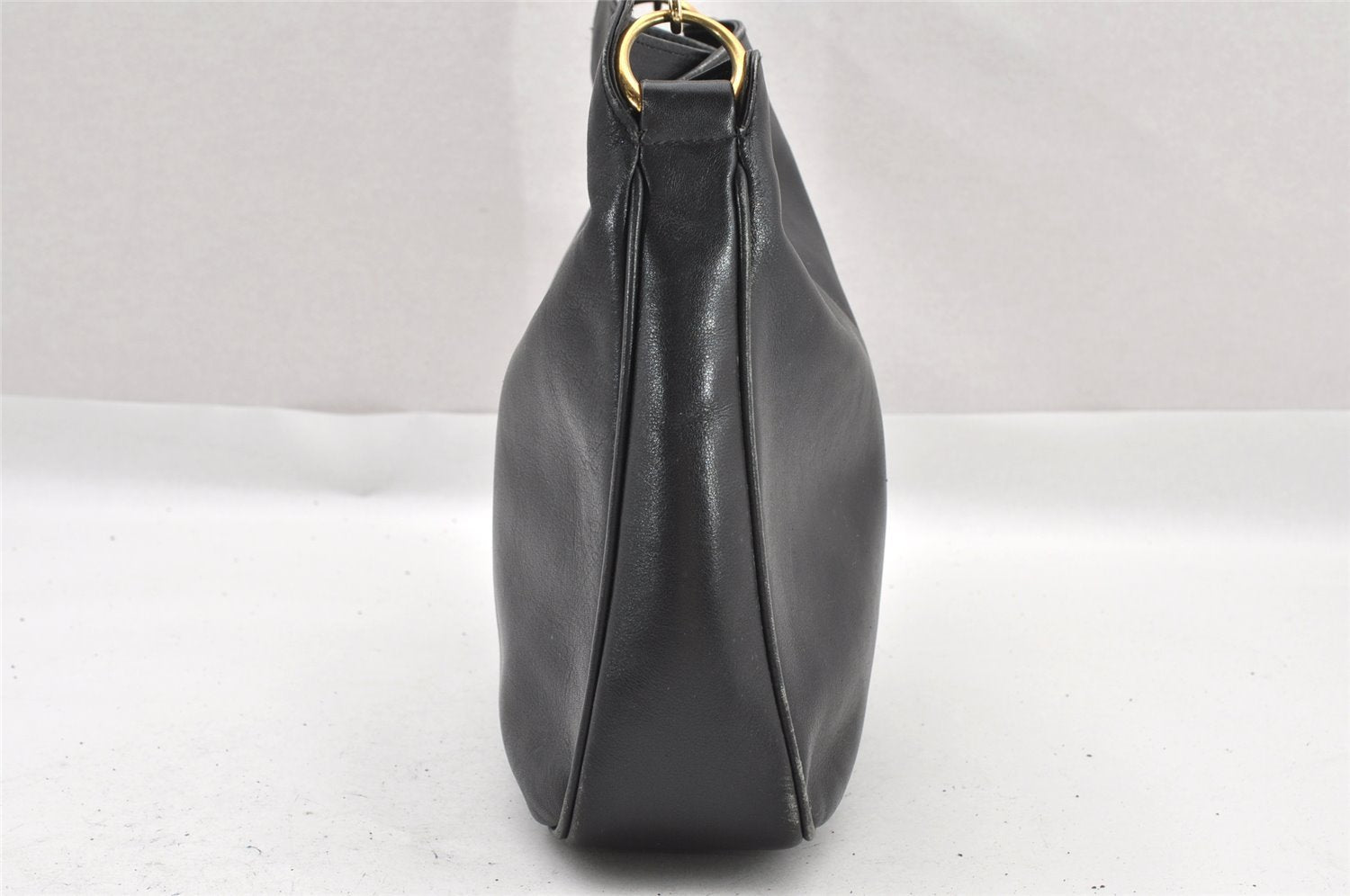 Authentic GUCCI Vintage Bamboo 2way Shoulder Hand Bag Leather Black Junk 0201I