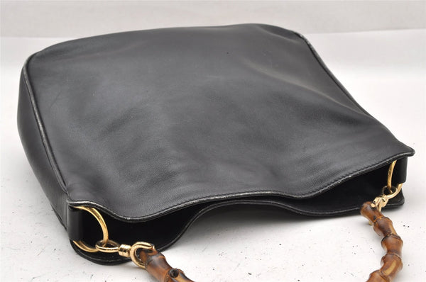 Authentic GUCCI Vintage Bamboo 2way Shoulder Hand Bag Leather Black Junk 0201I
