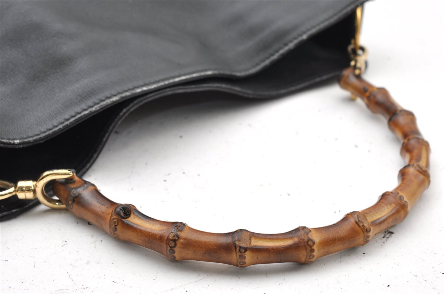 Authentic GUCCI Vintage Bamboo 2way Shoulder Hand Bag Leather Black Junk 0201I