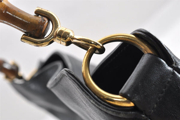 Authentic GUCCI Vintage Bamboo 2way Shoulder Hand Bag Leather Black Junk 0201I