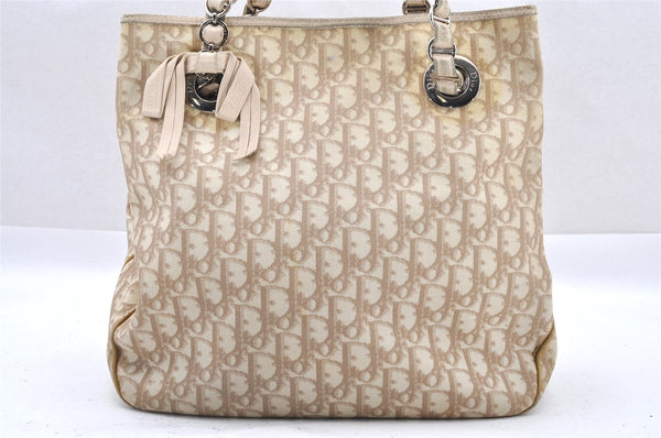 Authentic Christian Dior Trotter Romantic Tote Bag PVC Leather Beige 0206I