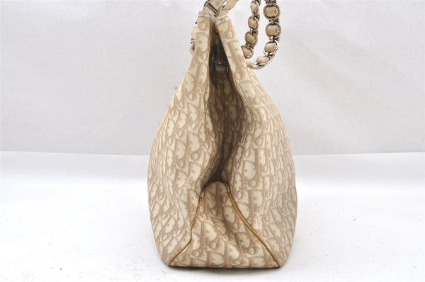 Authentic Christian Dior Trotter Romantic Tote Bag PVC Leather Beige 0206I
