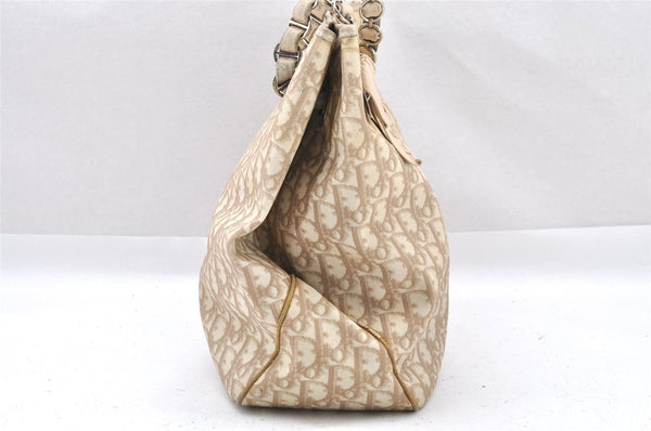 Authentic Christian Dior Trotter Romantic Tote Bag PVC Leather Beige 0206I