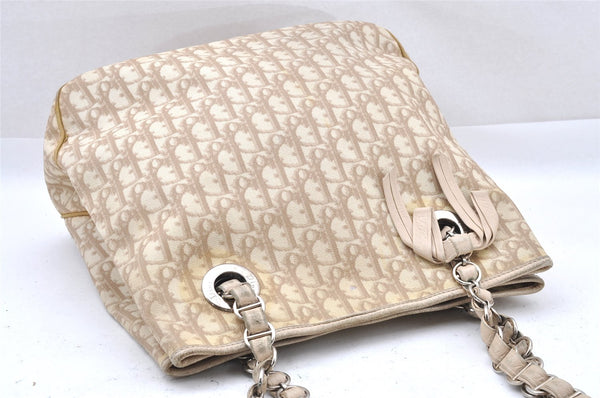 Authentic Christian Dior Trotter Romantic Tote Bag PVC Leather Beige 0206I
