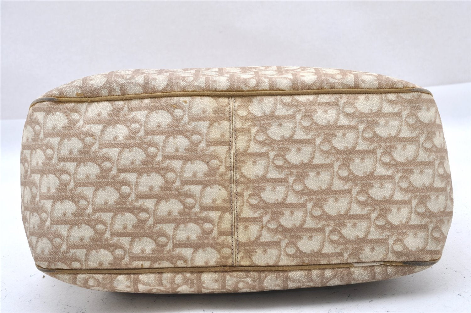 Authentic Christian Dior Trotter Romantic Tote Bag PVC Leather Beige 0206I
