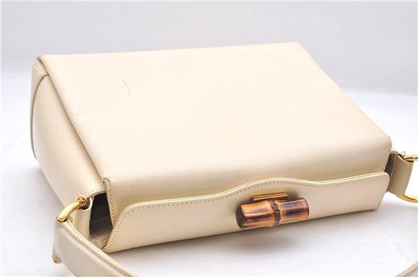 Authentic GUCCI Vintage Bamboo 2Way Shoulder Hand Bag Purse Leather Ivory 0207F