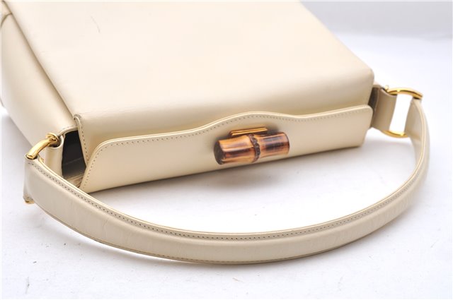 Authentic GUCCI Vintage Bamboo 2Way Shoulder Hand Bag Purse Leather Ivory 0207F
