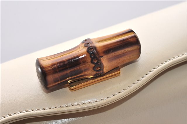 Authentic GUCCI Vintage Bamboo 2Way Shoulder Hand Bag Purse Leather Ivory 0207F