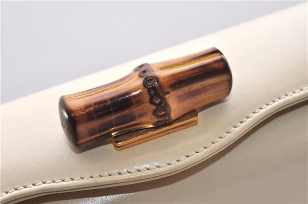 Authentic GUCCI Vintage Bamboo 2Way Shoulder Hand Bag Purse Leather Ivory 0207F