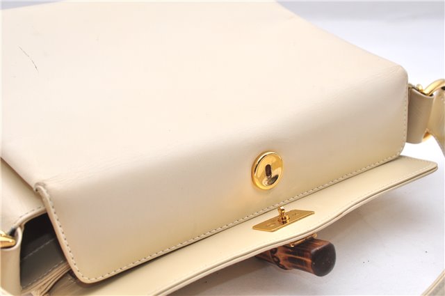 Authentic GUCCI Vintage Bamboo 2Way Shoulder Hand Bag Purse Leather Ivory 0207F