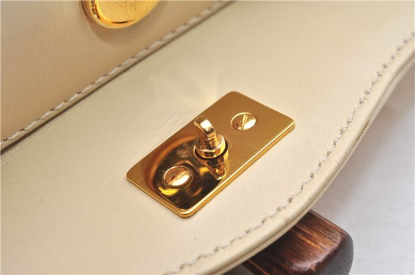 Authentic GUCCI Vintage Bamboo 2Way Shoulder Hand Bag Purse Leather Ivory 0207F