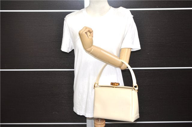 Authentic GUCCI Vintage Bamboo 2Way Shoulder Hand Bag Purse Leather Ivory 0207F