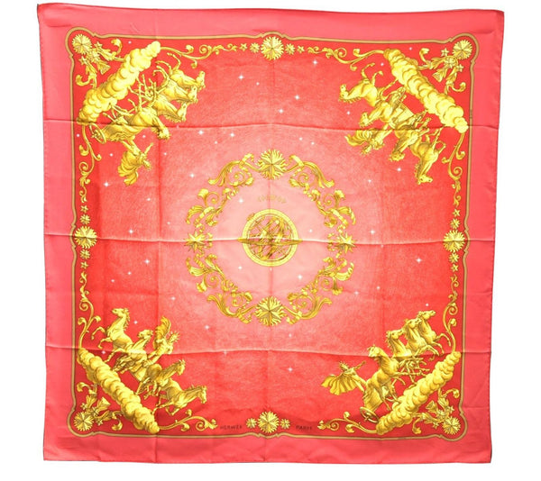 Authentic HERMES Carre 90 Scarf "cosmos" Silk Red 0208D