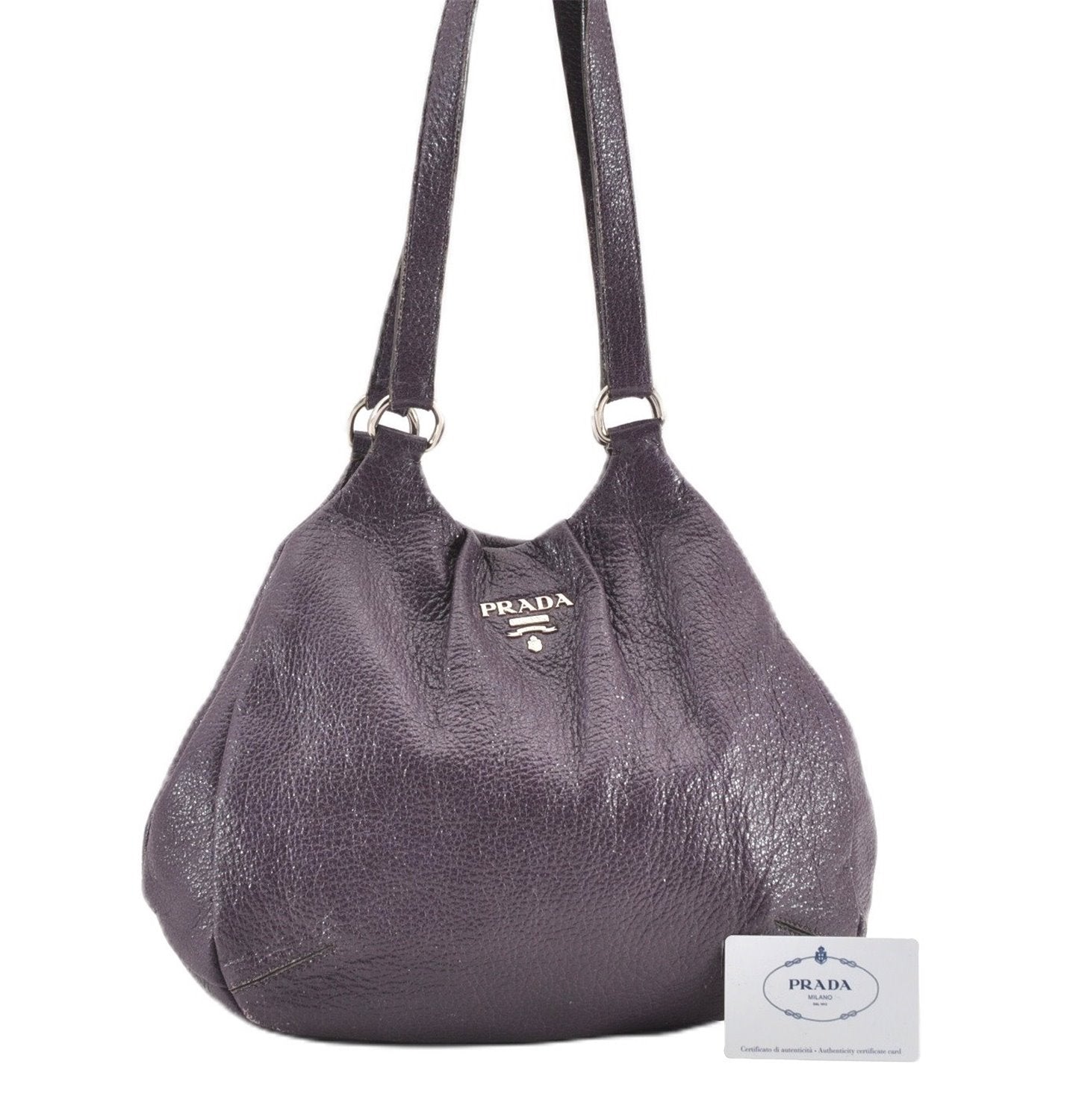Authentic PRADA CERVO LUX Leather Nappa Shoulder Tote Bag BR3940 Purple 0208G