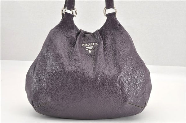 Authentic PRADA CERVO LUX Leather Nappa Shoulder Tote Bag BR3940 Purple 0208G