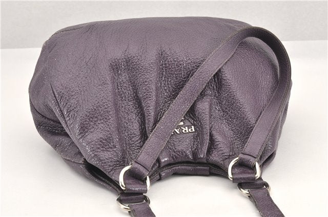 Authentic PRADA CERVO LUX Leather Nappa Shoulder Tote Bag BR3940 Purple 0208G