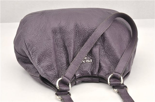 Authentic PRADA CERVO LUX Leather Nappa Shoulder Tote Bag BR3940 Purple 0208G