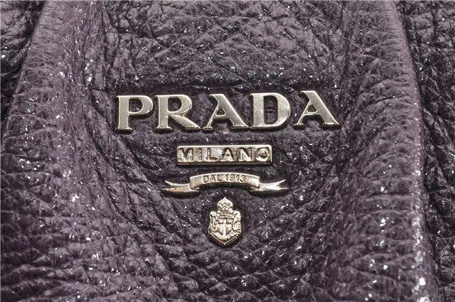 Authentic PRADA CERVO LUX Leather Nappa Shoulder Tote Bag BR3940 Purple 0208G