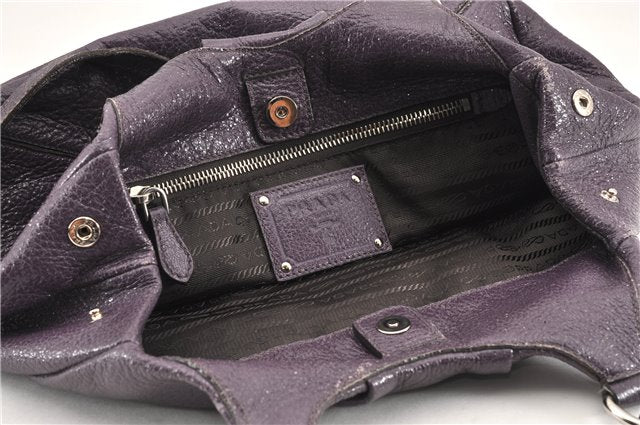 Authentic PRADA CERVO LUX Leather Nappa Shoulder Tote Bag BR3940 Purple 0208G