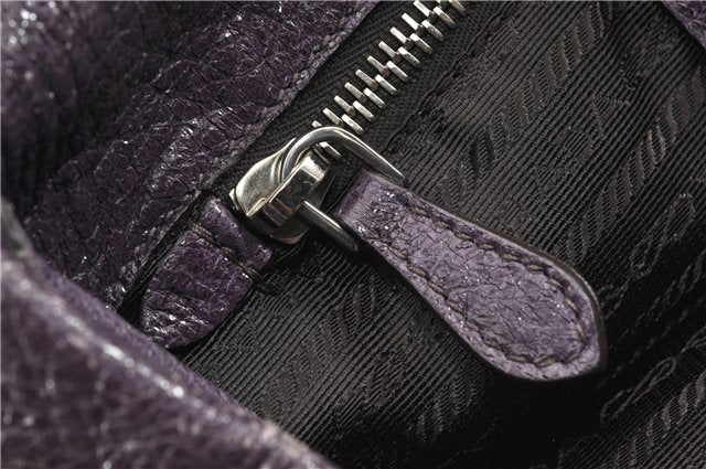 Authentic PRADA CERVO LUX Leather Nappa Shoulder Tote Bag BR3940 Purple 0208G