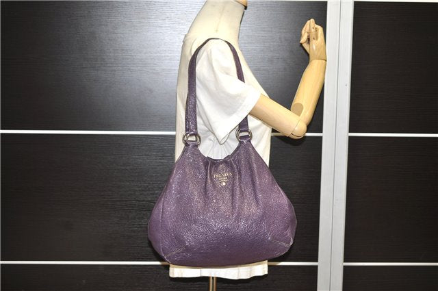 Authentic PRADA CERVO LUX Leather Nappa Shoulder Tote Bag BR3940 Purple 0208G