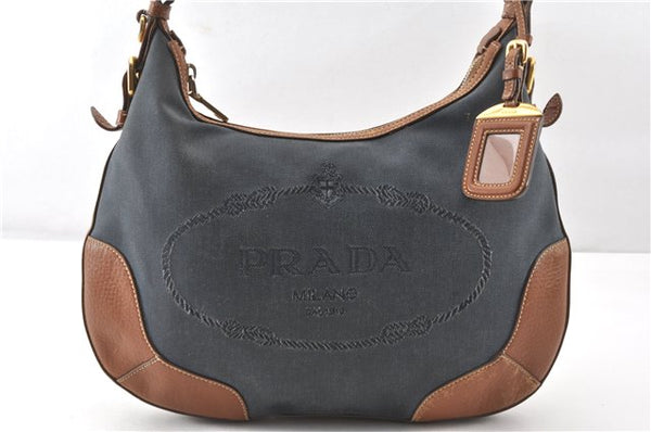 Authentic PRADA Denim Jacquard Denim Leather Shoulder Bag BR4622 Navy 0209G