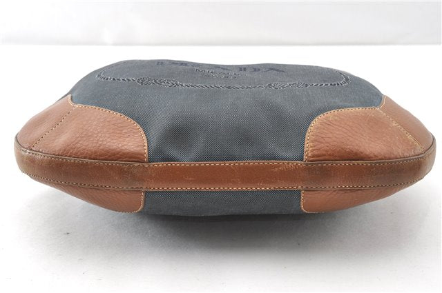 Authentic PRADA Denim Jacquard Denim Leather Shoulder Bag BR4622 Navy 0209G