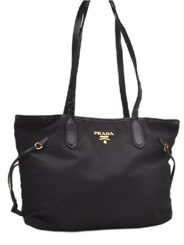 Authentic PRADA Vintage Nylon Tessuto Leather Shoulder Hand Tote Bag Black 0210G