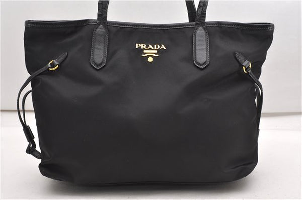 Authentic PRADA Vintage Nylon Tessuto Leather Shoulder Hand Tote Bag Black 0210G