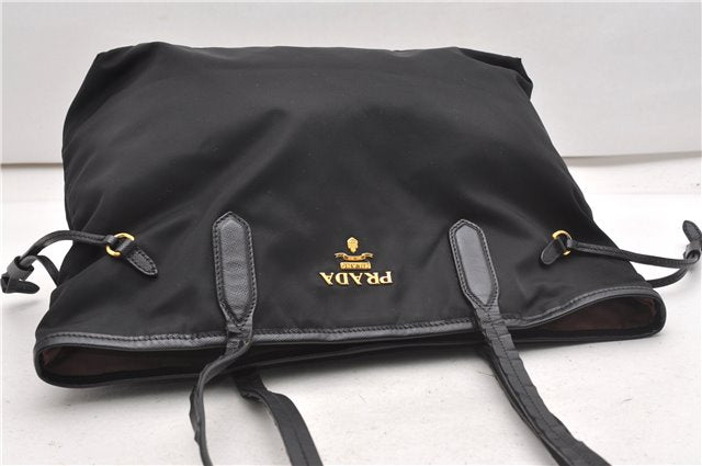 Authentic PRADA Vintage Nylon Tessuto Leather Shoulder Hand Tote Bag Black 0210G