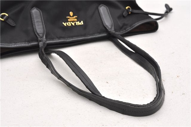 Authentic PRADA Vintage Nylon Tessuto Leather Shoulder Hand Tote Bag Black 0210G